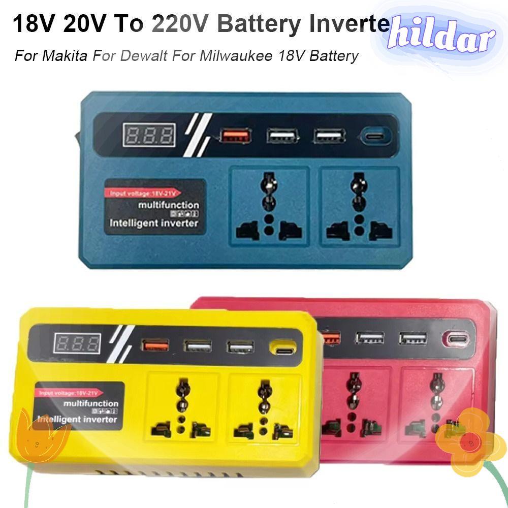 HILDAR 1Pcs Battery Inverter, 18v 20v To 220v Dual Plug Smart Transformer, 120W Household with 4 USB LED Socket Outdoor Work Inverter