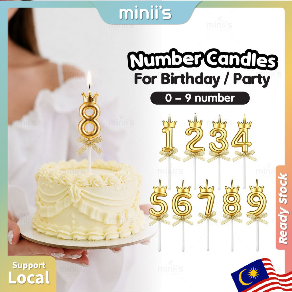 MINIIS Number Candle Crown Birthday Cake Topper Nombor Lilin Kek Hari Jadi Birthday Royal Gold 蜡烛数字
