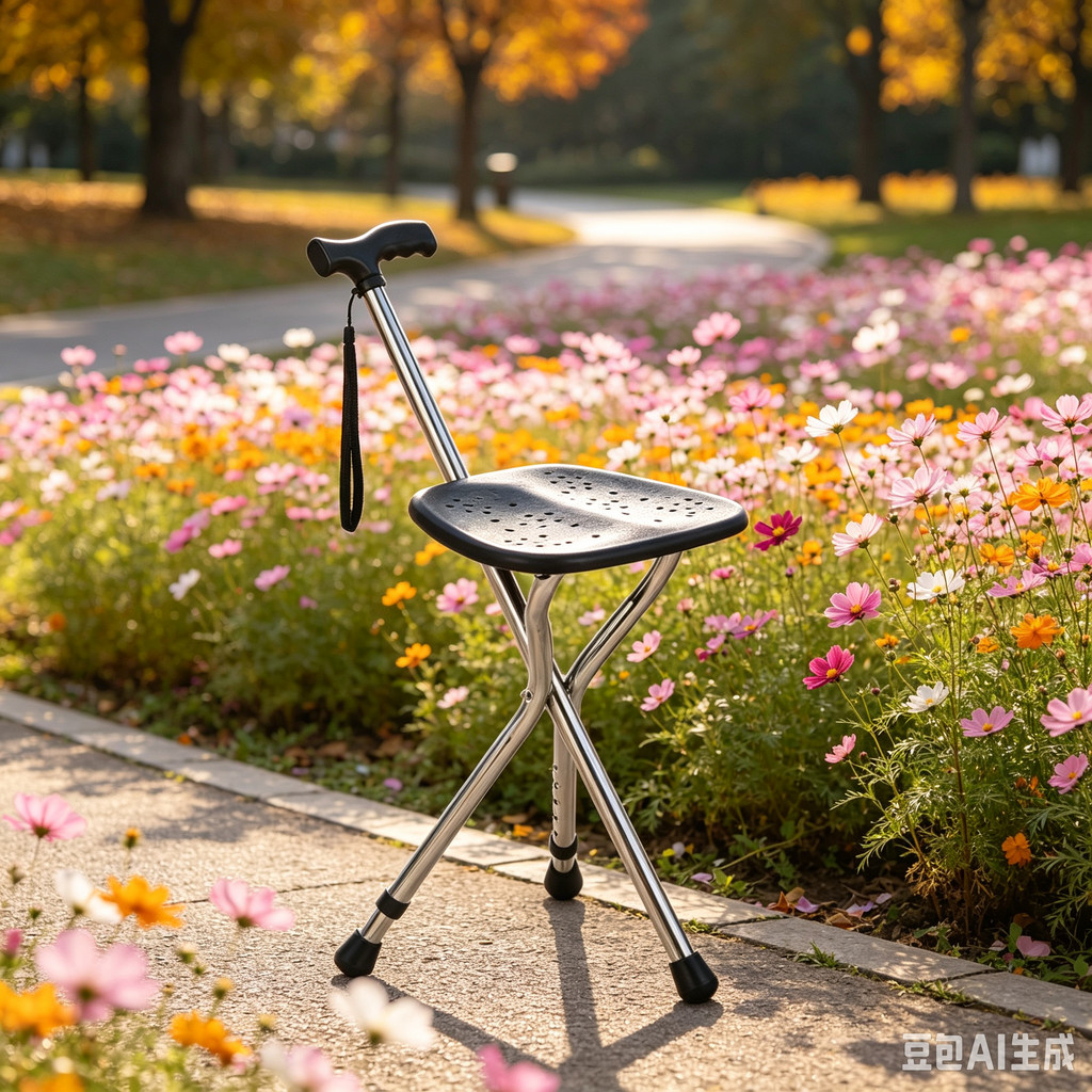 Walking Cane Stool Elderly Anti-Slip Folding Walking Cane Chair- & ** & -- **** & **** &、walking aid、tongkat orang tua、tongkat lipat、tongkat 4 kaki、Foldable stick for elderly、 kaki 4、拐杖椅子