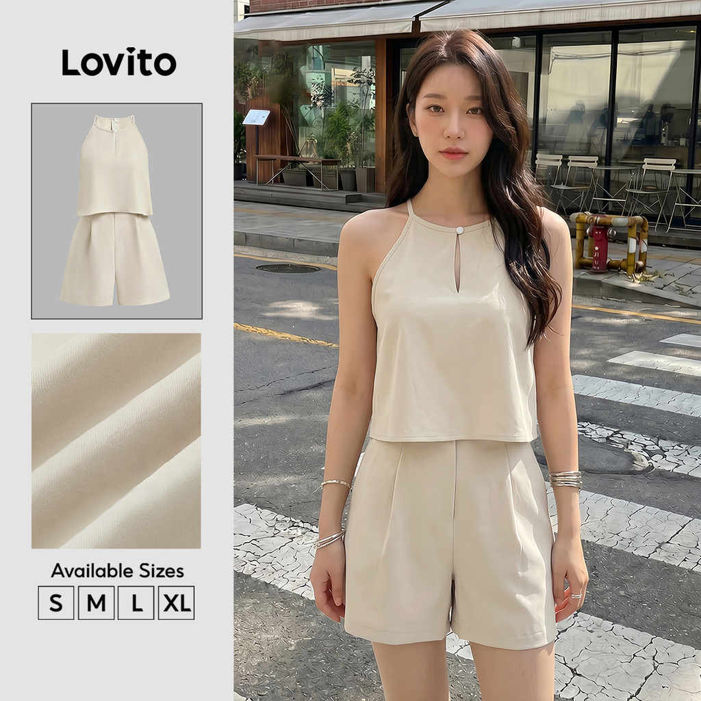 Lovito Casual Jumpsuit Commute Classic And Versatile Double Layer Spring/summer Apricot Jumpsuit for Women L149ED423 Lovito Casual Jumpsuit Perjalanan Klasik Dan Serbaguna Aprikot Musim Bunga/musim Panas Berganda Untuk Wanita L149ED423