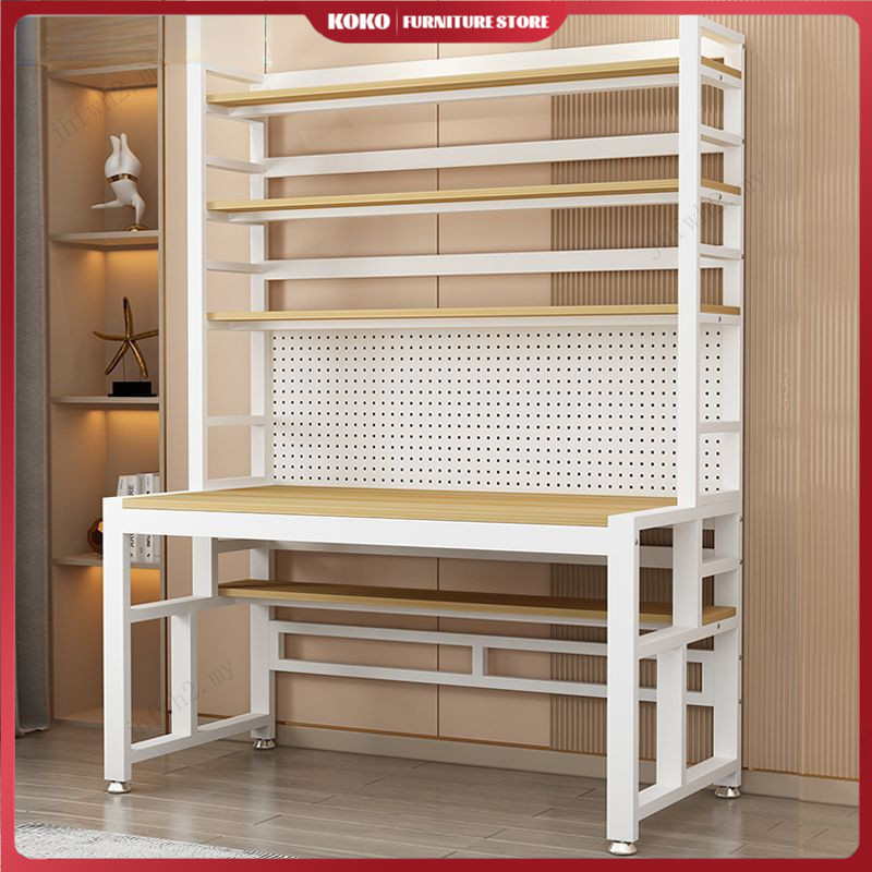 Solid wood computer desk with perforated panel home desk, writing desk, bookshelf, student double bedroom study desk, desktop table, all-in-one table