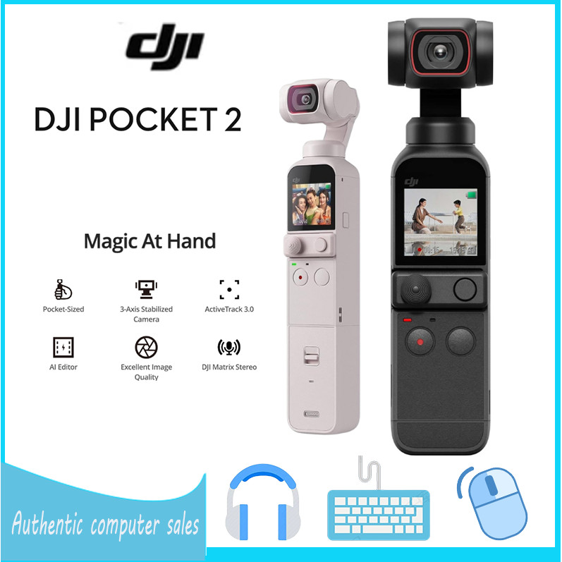 DJI Pocket 2 vlog camera 3-axis gimbal Handheld stabilizer 4K camera 1/1.7-inch CMOS 64MP photos Face tracking Compatible with Android & iPhone Portable video camera Black/White