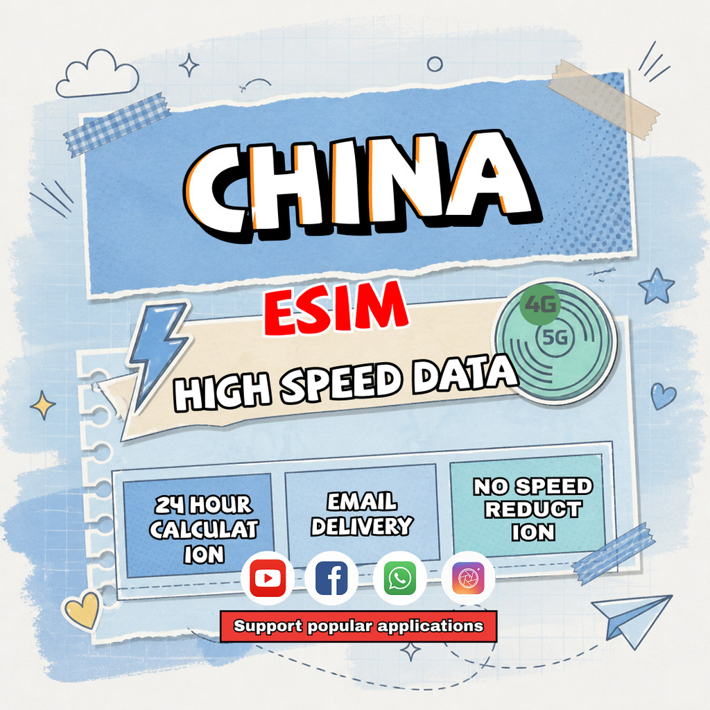 China eSIM Total 5GB/10GB/20GB with VPN 3-15 Days Unlimited data No Support Chatgpt Instant 24h email Travel