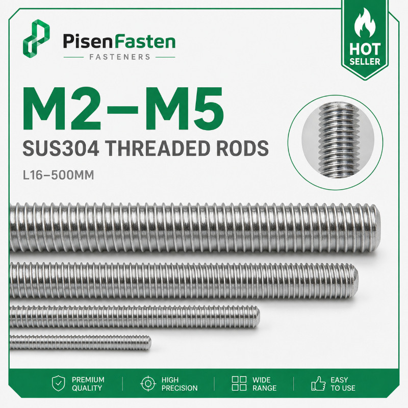 Rod Berulir Penuh Stainless Steel 304 M2-M5 Panjang 16-500mm | Fully Threaded Stud Bar