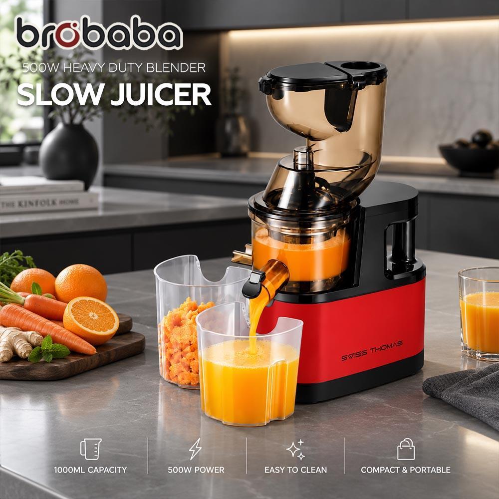 BROBABA x SwissThomas Slow Juicer Machine 500W Heavy Duty Blender Juicer Extractor Mesin Perah Jus Buah Sayur Segar