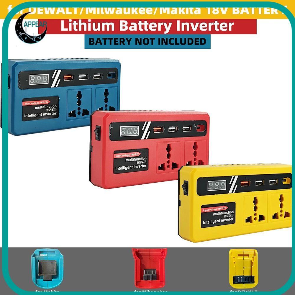 APPEAR 1Pcs Smart Transformer, 18v 20v To 220v with 4 USB LED Socket Battery Inverter, Dual Plug 120W Household Outdoor Work Inverter