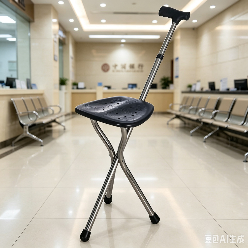 Walking Cane Stool Elderly Anti-slip Folding Walking Cane Chair、walking aid、 cane、tongkat orang tua、tongkat lipat、tongkat 4 kaki、Foldable stick for elderly、 kaki 4、拐杖椅子