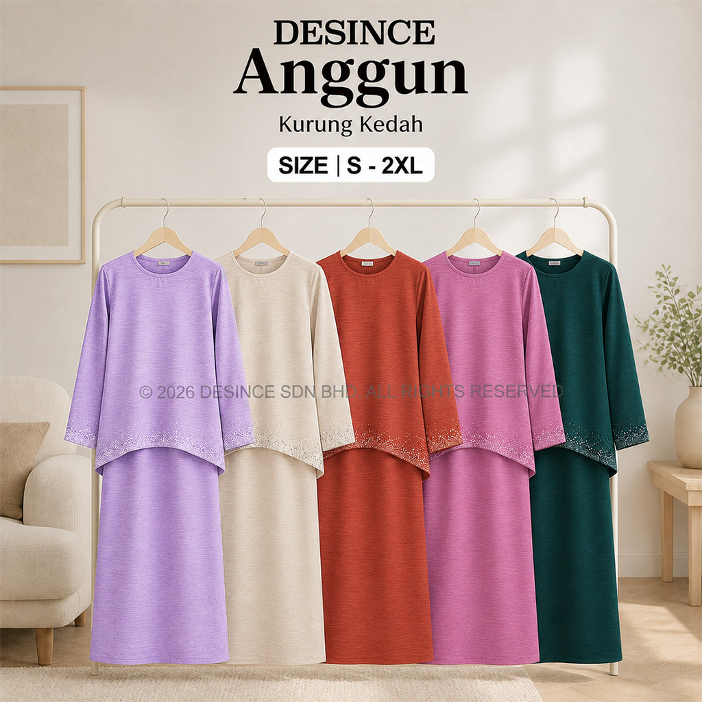 DESINCE Women Kurung Kedah Burn Orange Dusty Pink Emerald Green Lavender Nude Loose Fit Baju Kurung Kedah Wanita WW 017