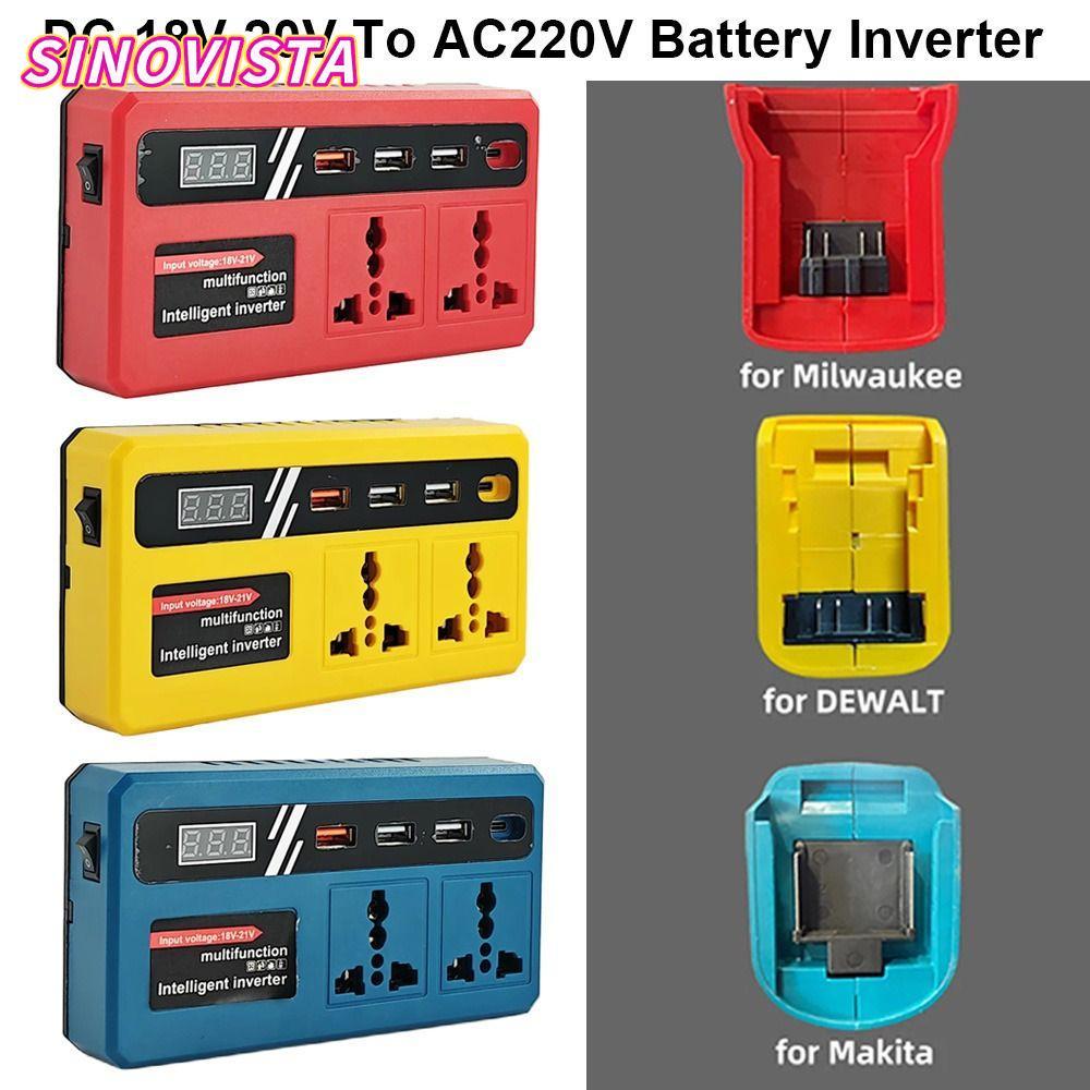 SINOVISTA 1Pcs Battery Inverter, Multifunctional with 4 USB LED Socket Smart Transformer, Dual Plug 120W 18v 20v To 220v Outdoor Work Inverter