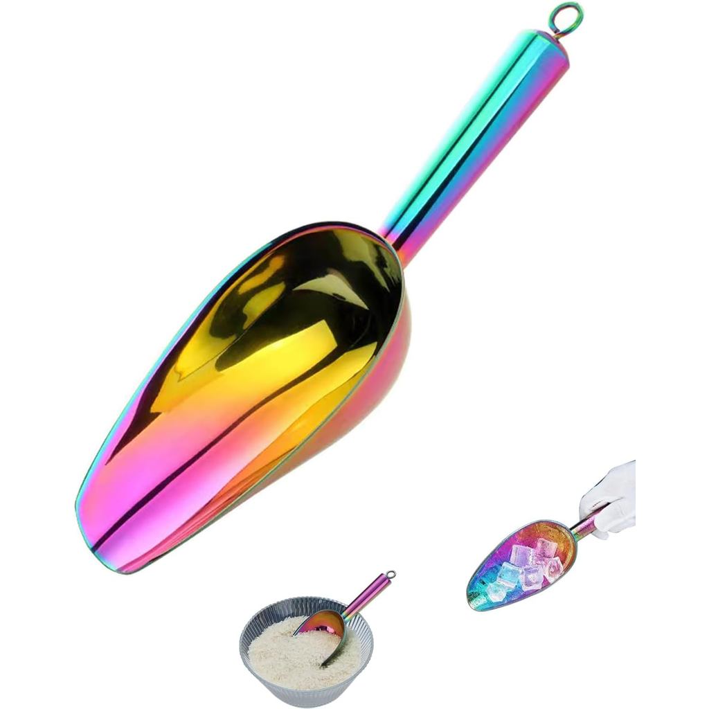 Penyodok Ais Keluli Tahan Karat Rainbow 6 OZ, Penyodok Ais Logam Berlapis Warna Titanium Untuk Pembuat Ais Serbaguna Untuk Gula-gula Perkahwinan Dapur Bar Pesta Haiwan Peliharaan Anjing Makanan Pantai S