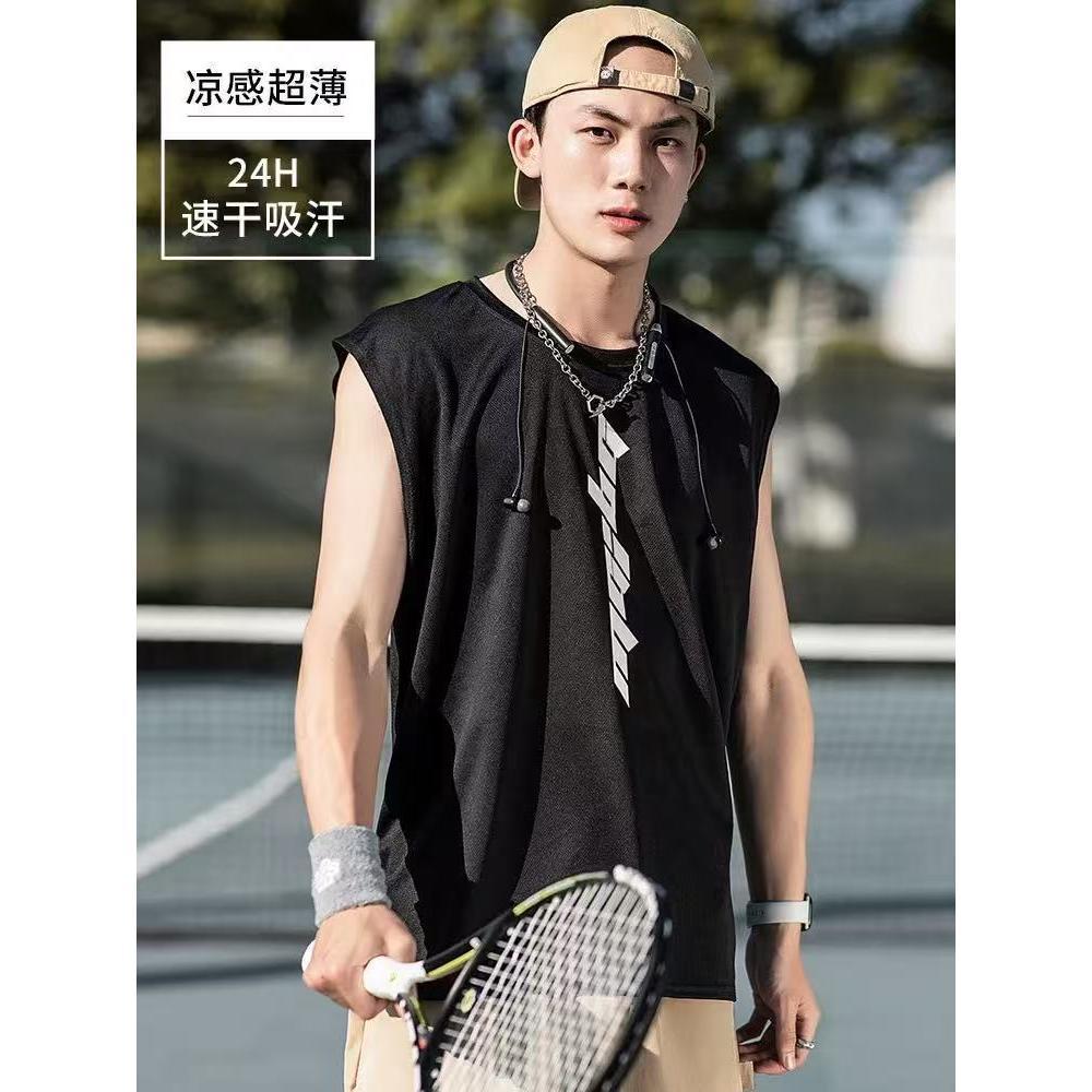 Ice Silk M-4XL up to 100kg  Baju Lelaki Quick Dry Sleeveless Gym Shirt Workout  Singlet Men  T115