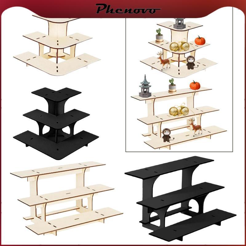 [Phenovo] 3 Tier Corner Tiered Display Stand for Products Wooden Display Shelf Portable