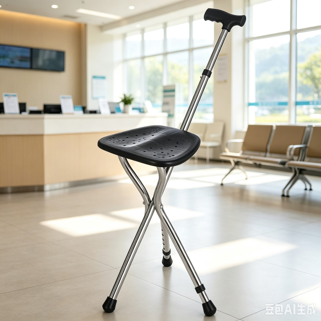 Walking Cane Stool Elderly Anti-slip Folding Walking Cane Chair、walking aid、 cane、tongkat orang tua、tongkat lipat、tongkat 4 kaki、Foldable stick for elderly、 kaki 4、拐杖椅子