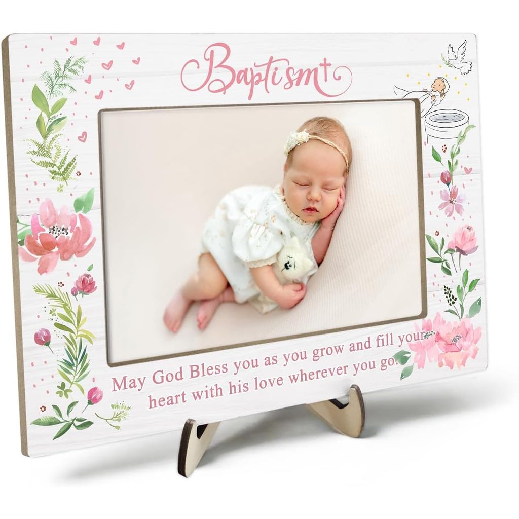 Hadiah Pembaptisan untuk Perempuan, Hadiah Pembaptisan untuk Lelaki, Hadiah Bayi, Bingkai Gambar Pembaptisan, untuk Anak Kandung Daripada Ibu Bapa Kandung-Moga Tuhan Memberkati Anda Ke Mana Pun Anda Pergi, Gambar 4x6Inci