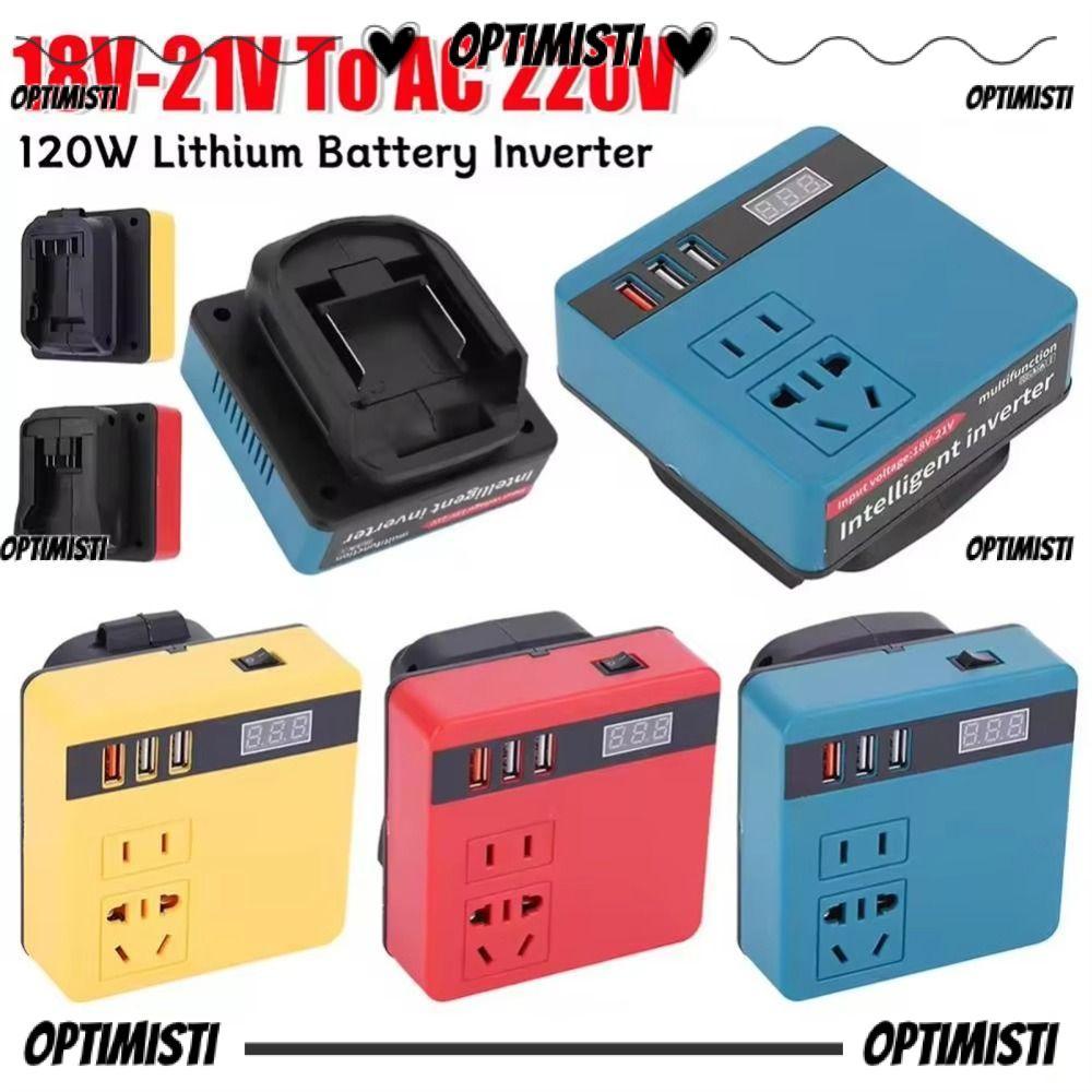 OPTIMISTI 1Pcs Smart Transformer, Multifunctional Dual Plug Battery Inverter, 18V 20V To 220V Household 120W Outdoor Work Inverter For Makita For Dewalt For Milwaukee 18V Battery