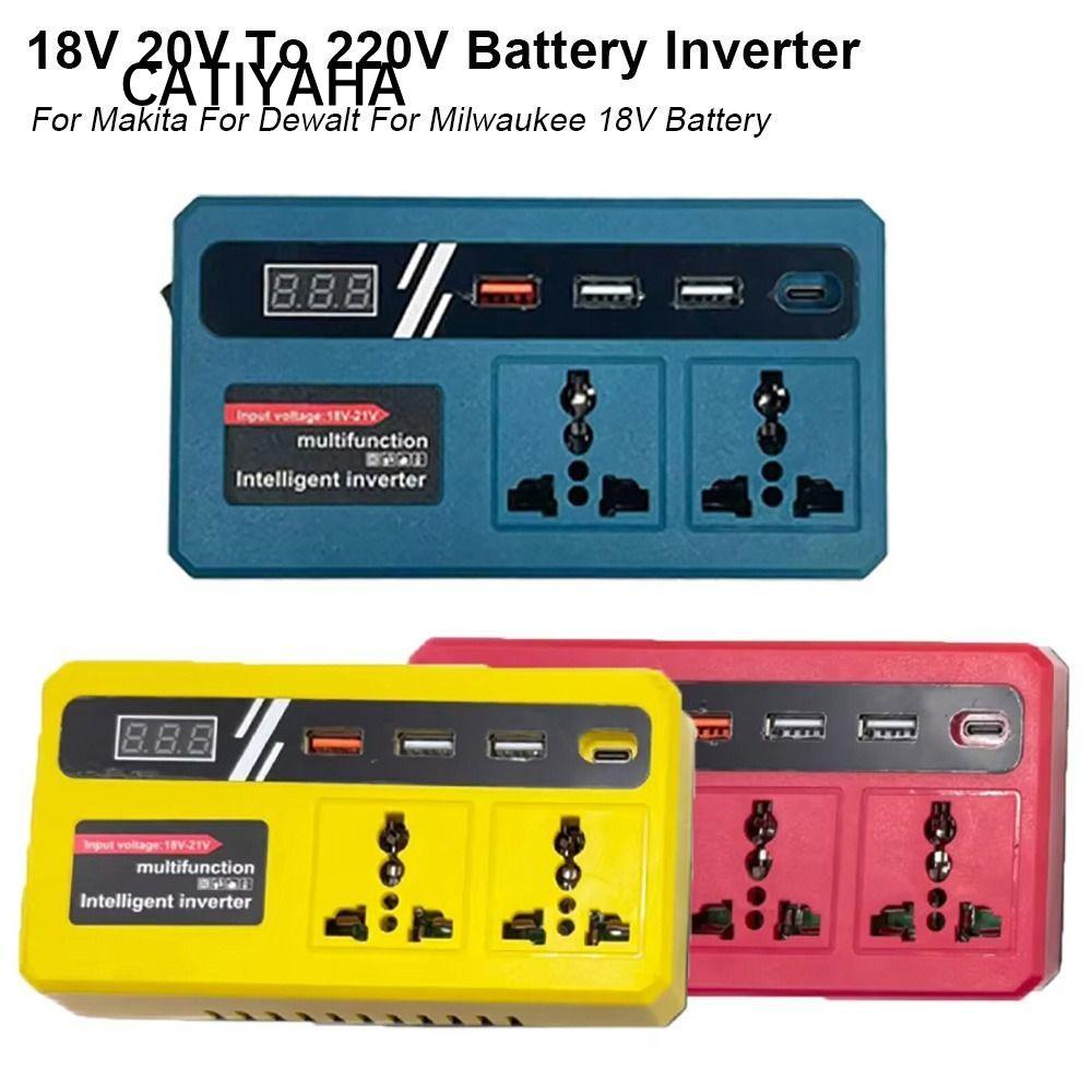 CATIYAHA 1Pcs Battery Inverter, Dual Plug Multifunctional Smart Transformer, with 4 USB LED Socket Household 18v 20v To 220v Outdoor Work Inverter