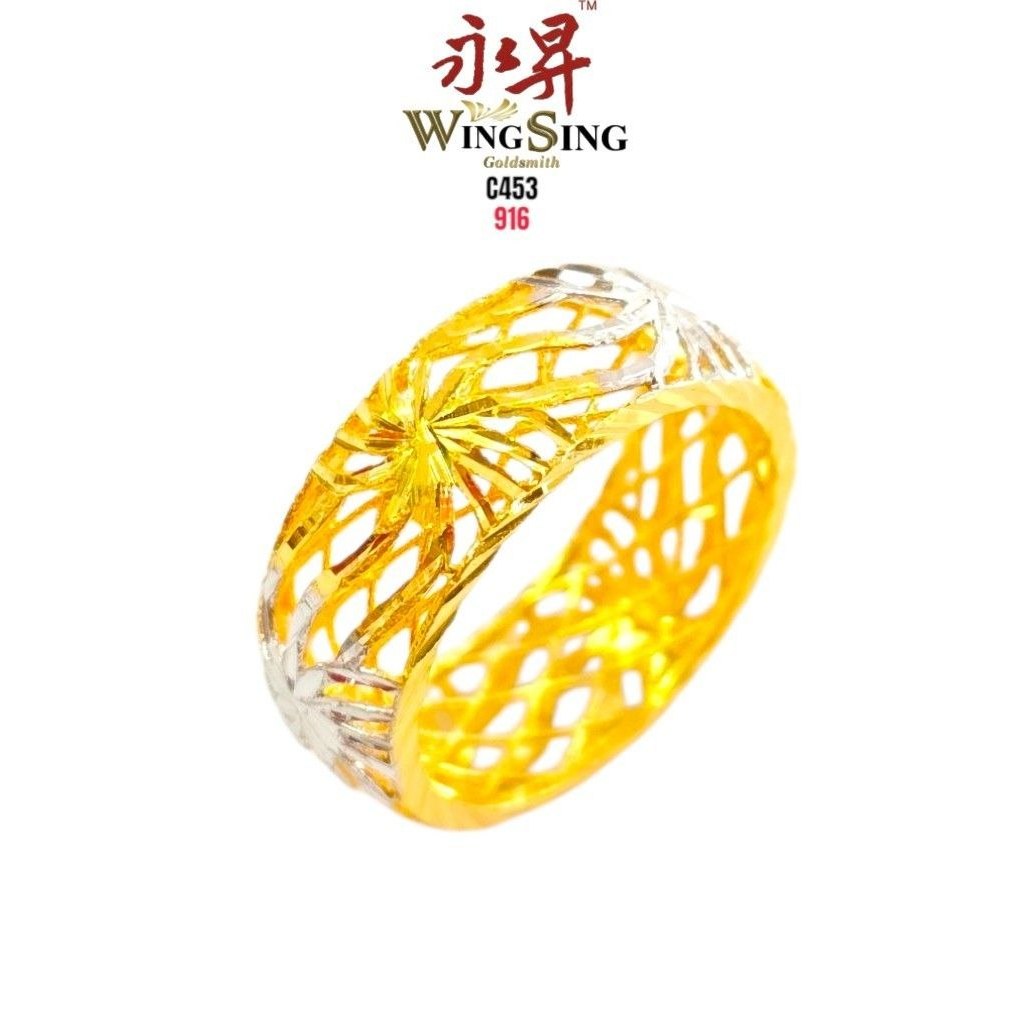 Wing Sing Cincin Belah Rotan Pahat Jawa Chrome Padu Bajet Tulen Emas 916 卷草花丝916黄金戒指 916 Gold Solid Ringedited 02:22 PM