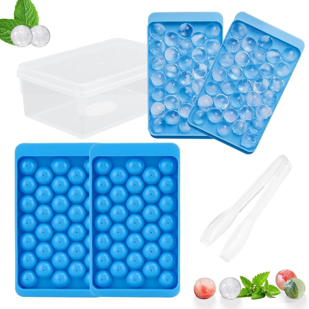 Set 2 Pek Bekas Ais -dengan Penutup, Bekas Penyimpanan & Penyepit Ais, 66 Acuan Ais Boleh Disusun, Pembuat Mini Bebas BPA untuk Wiski, Koktel, Soda & Lain-lain (2 Pek Bl