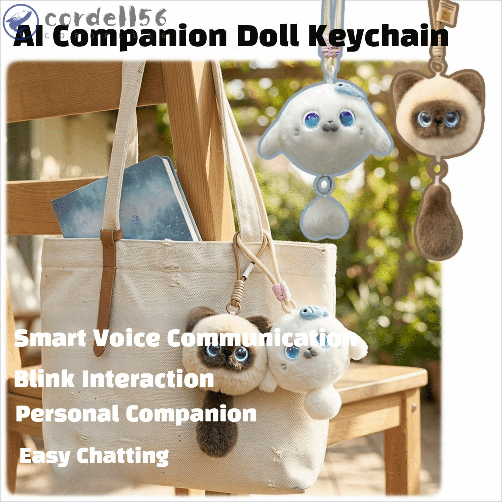 CORDELL AI Cat Plush Toy, AI Continuous Dialogue Winking Interaction AI Cat Spirit Pendant, Relaxing Chat Intelligent Voice Communication Personal Companion Voice Chat Toy Pendant