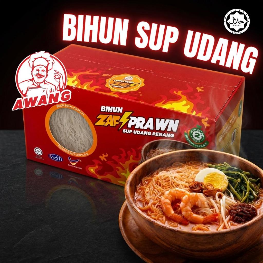 Awang Bihun Sup Udang Halal (5 packs) | Zap Prawn Sup Udang Penang | Bihun Sedia dalam 2 minutes