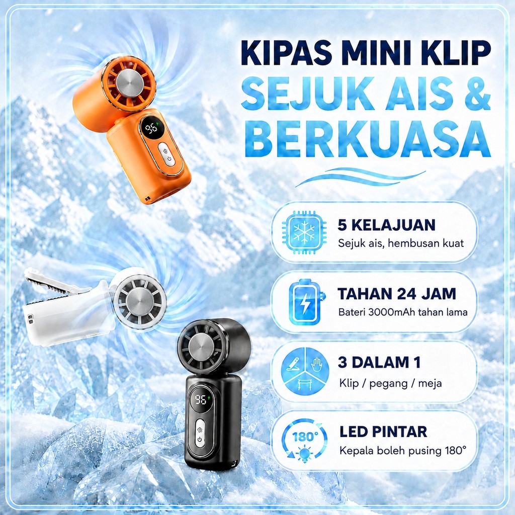 ⚡Stok Malaysia⚡ Y30 Kipas Mini Portable Kipas Tangan Kipas Klip Rechargeable 5 Kelajuan Untuk Outdoor Travel