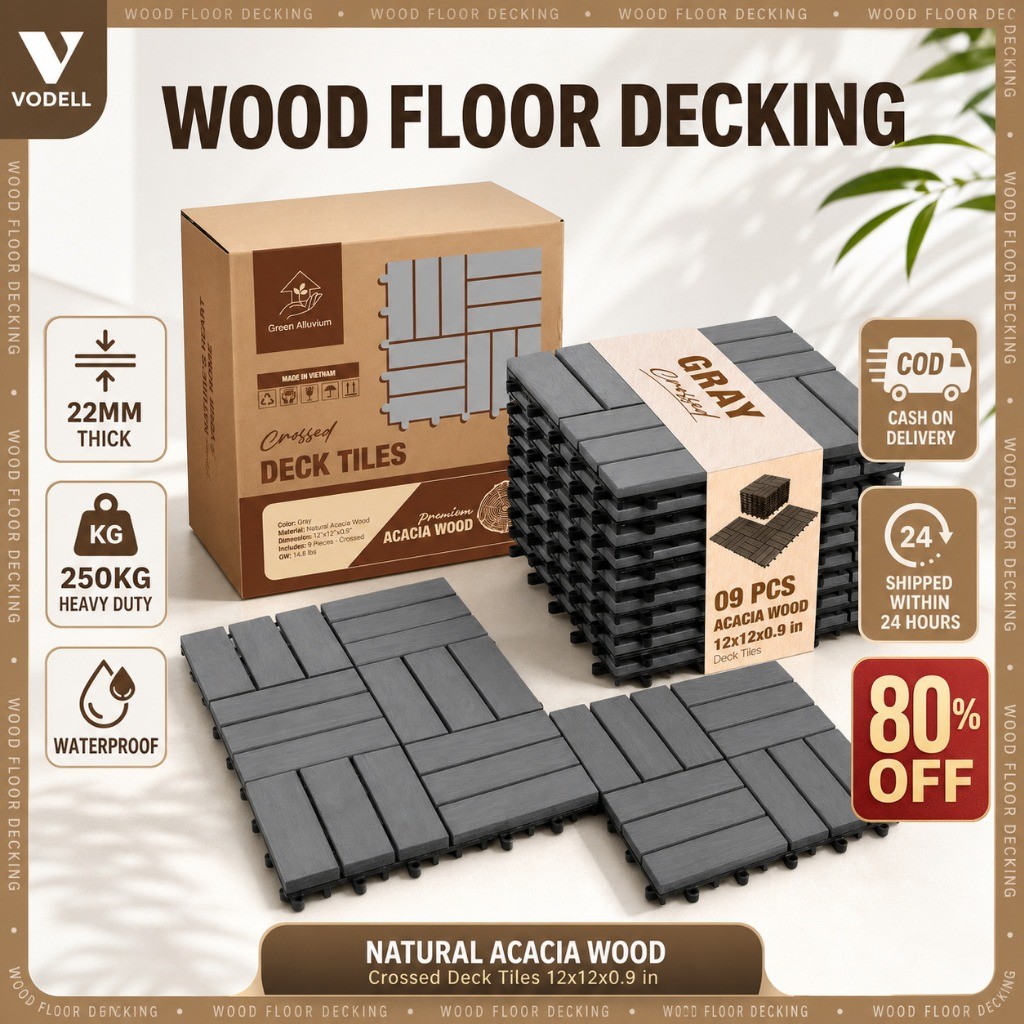 VODELL WPC Floor Decking Outdoor Garden Decoration Wood Tiles Balcony Lantai Papan Kayu 塑料地板
