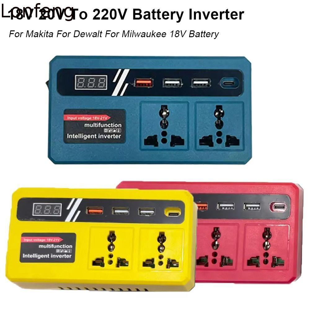 LONFEPH 1Pcs Smart Transformer, Multifunctional with 4 USB LED Socket Battery Inverter, 120W Dual Plug 18v 20v To 220v Outdoor Work Inverter