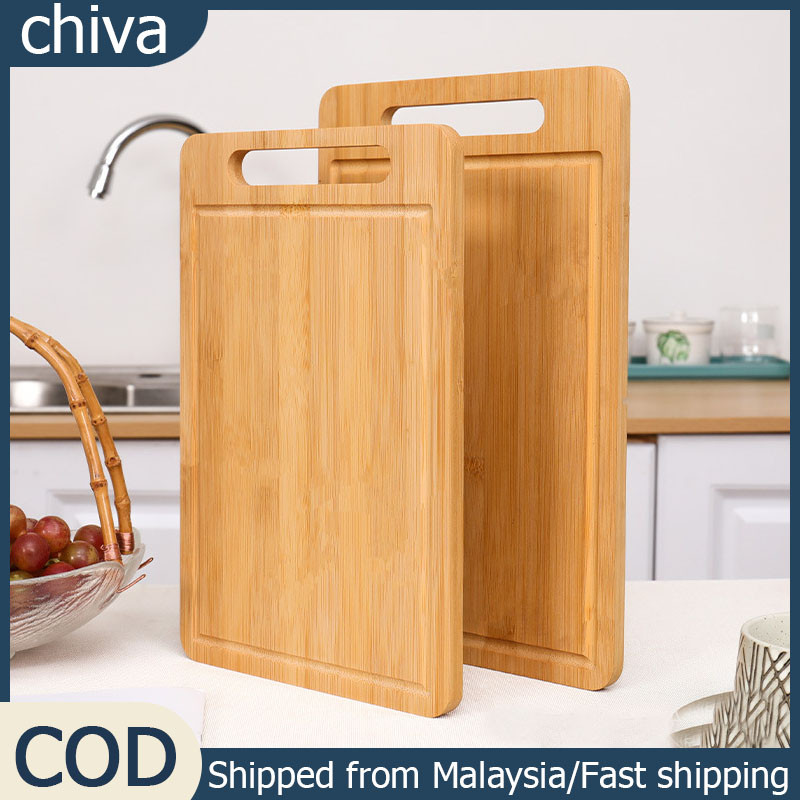 Double-face Bamboo Cutting Board Anti Mold Vertical Kitchen with Handle and GrooveSeparate Raw and Cooked/Papan Pemotong