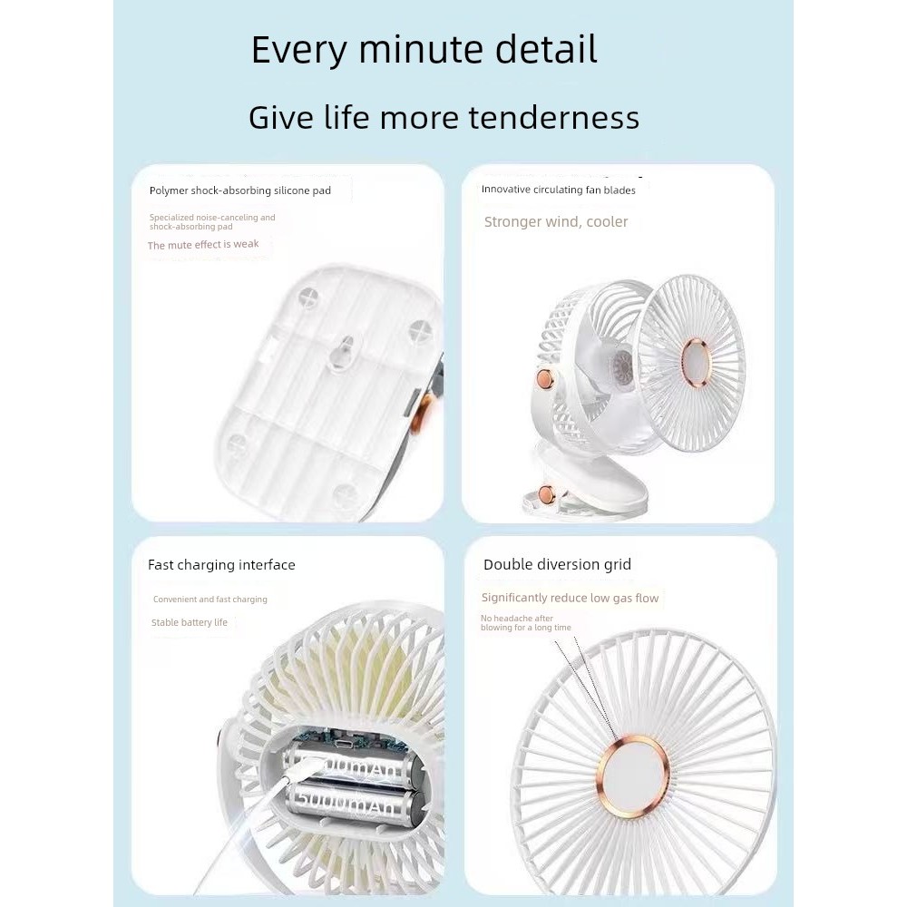 kipas mini bateri tahan lama kipas usb kereta mini kipas Small Small Fan 2025 New Style Student Dormitory Bed Clip Fan Desktop Small Clip-on Portable usb Charging Fan