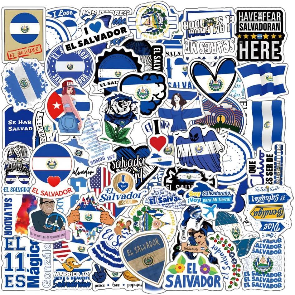 63Pcs Pek Pelekat El Salvador, Pelekat Vinil Grafik Estetik SV Tahan Air untuk Botol Air, Komputer Riba, Telefon, Papan Luncur, Buku Skrap, Pilihan Pelekat Bumper untuk Peminat untuk Keperluan Parti