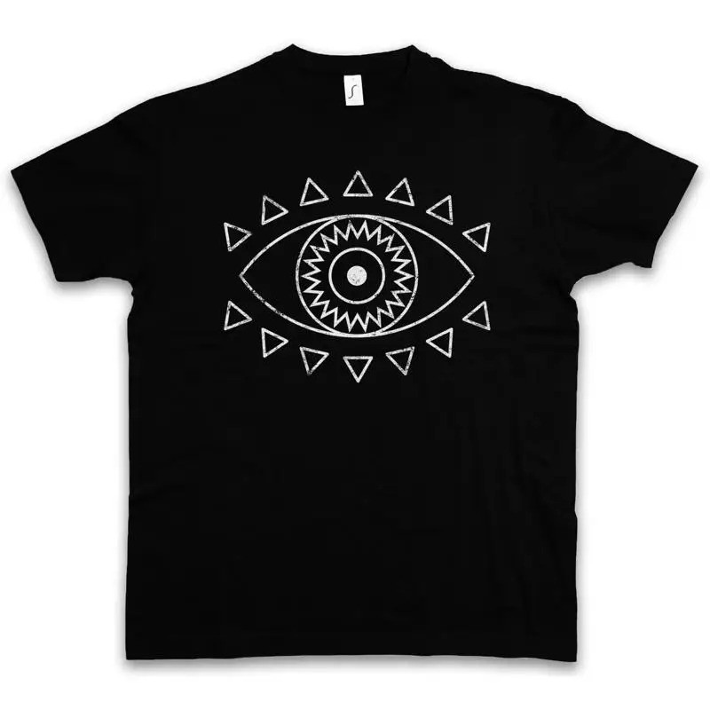 T-shirt dengan corak mata India, simbol agama, Hinduisme, agama Hindu, Shiva, Buddhisme, patung Buddha.