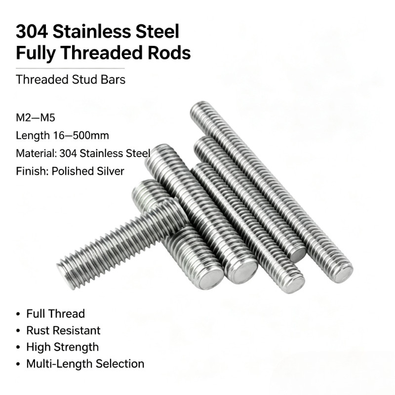 304 stainless steel full thread tooth stick tooth strip thick thread M2-M5 * L16-500mm【HJX】