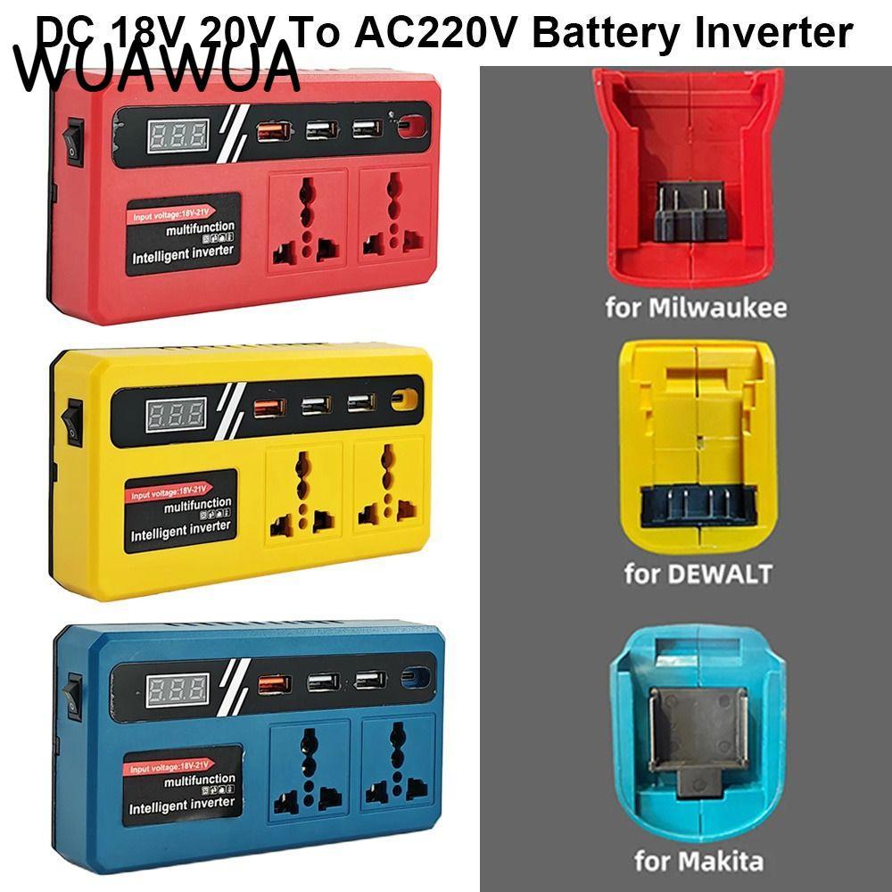 WUAWUA 1Pcs Battery Inverter, Dual Plug with 4 USB LED Socket Smart Transformer, Household 18v 20v To 220v 120W Outdoor Work Inverter