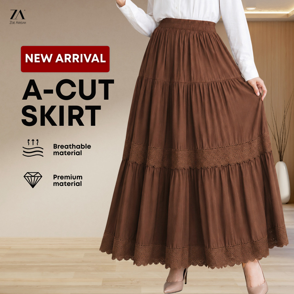ZOE ARISAH A-LINE SKIRT MUSLIMAH A-CUTTING Adalina Pauline Yulina Tiered Long Skirts Skirt Labuh Maxi Wanita ZOE ARISSA