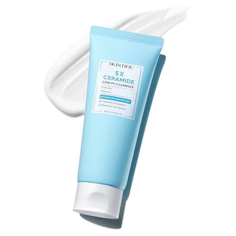 SKINTIFIC 5X Ceramide Low pH Facial Cleanser, Gentle Hydrating Face Wash with Hyaluronic Acid, Daily Face Wash for Dry to Normal Skin, Sensitive Skin Tested, Not Tight, Fragrance F