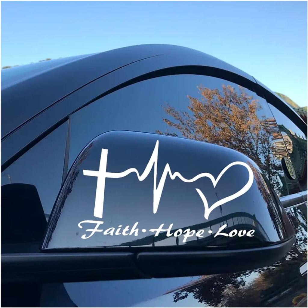 Pelekat Hati Faith Hope Love, Pelekat Salib Yesus untuk Bumper Kereta, Pelekat Vinyl Kalis Air Berbentuk Detak Jantung untuk Kereta, Van, Lori, Komputer Riba, Tingkap, Botol Air, Buku Nota (Hope Faith Love)
