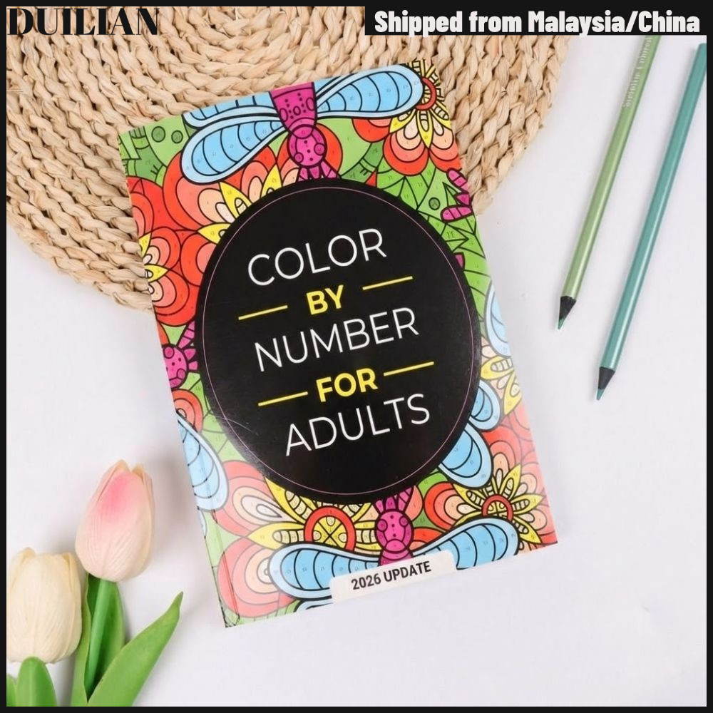 ✨Malaysia Spot✨DUILIMY Coloring Book, Anxiety Therapy 80 Pages Color By Number for Adult, Stress Relief Unique Background Drawing Painting Book Men Women Teens