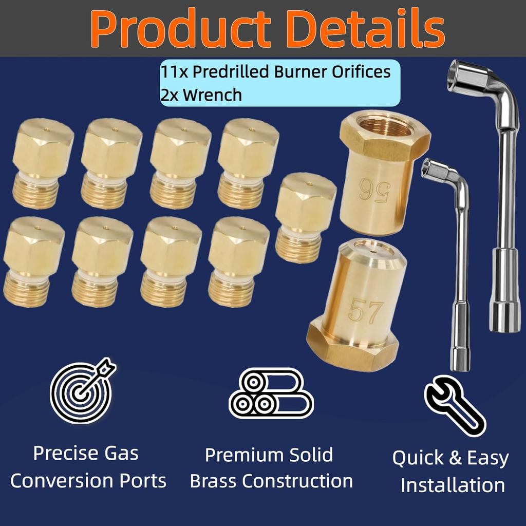 Kit Penukaran Gas LP untuk Ketuhar Frigidaire, Termasuk Kunci Pas dan Pembakar | Lubang yang Serasi dengan 316243720, 316243721, 316243723, A22390101, 4980407, AP7213138
