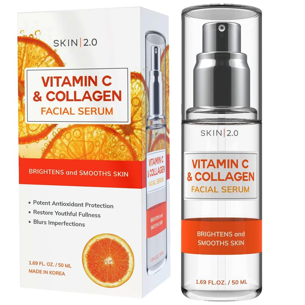 Skin 2.0 Vitamin C Serum - Dermatologist Tested, Anti-Aging & Dark Spot Remover - Brightening, Clean Beauty, Cruelty-Free, Korean Skincare for Glass Skin, All Skin Types - 1.69 Fl.
