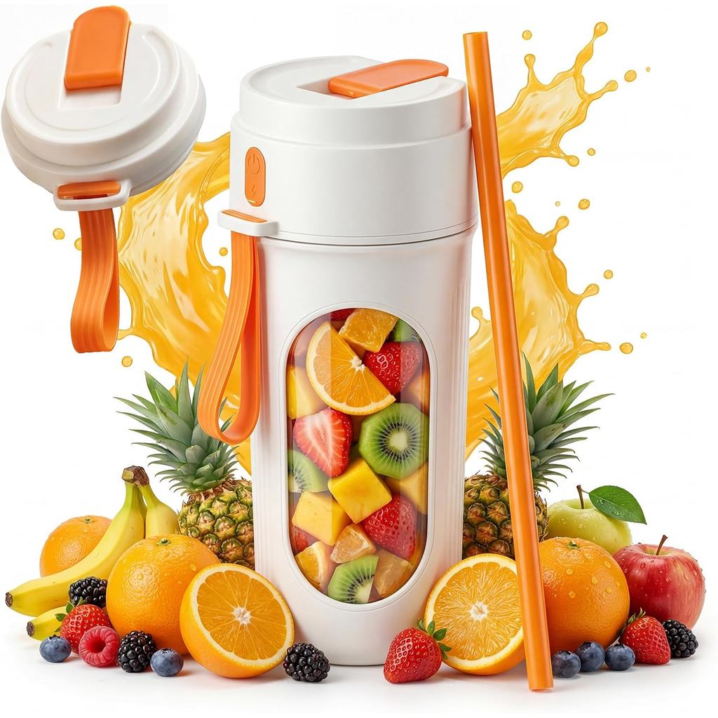 Pengisar Mudah Alih untuk Smoothie, Pengisar Mini Peribadi 12 Bilah, Botol Sukan 15oz Bebas BPA, Boleh Dicas Semula USB-C, Juicer Perjalanan Kompak untuk Minuman Shake, Buah & Ais, Selamat untuk Mesin Cuci Pinggan, Mudah Digunakan