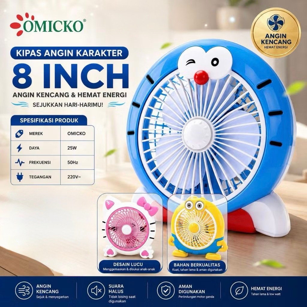 OMICKO 8 INCH DORAEMON HELLO KITTY SANRIO MINIONS CARTOON CHARACTER FAN CHILDREN'S FAN ADULT GIFT TABLE FAN SITTING FAN DESK FAN