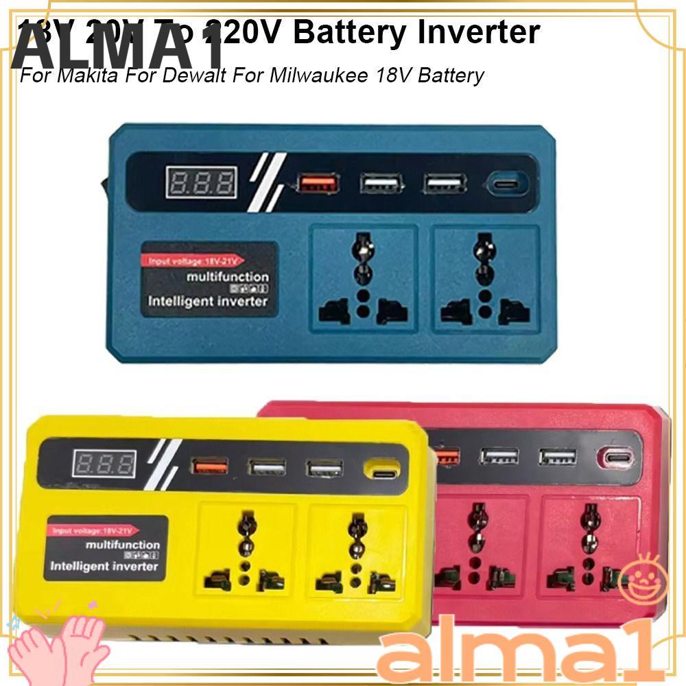 ALMA 1Pcs Battery Inverter, Multifunctional Dual Plug Smart Transformer,  Household 120W 18v 20v To 220v Outdoor Work Inverter For Makita For Dewalt For Milwaukee 18V Battery