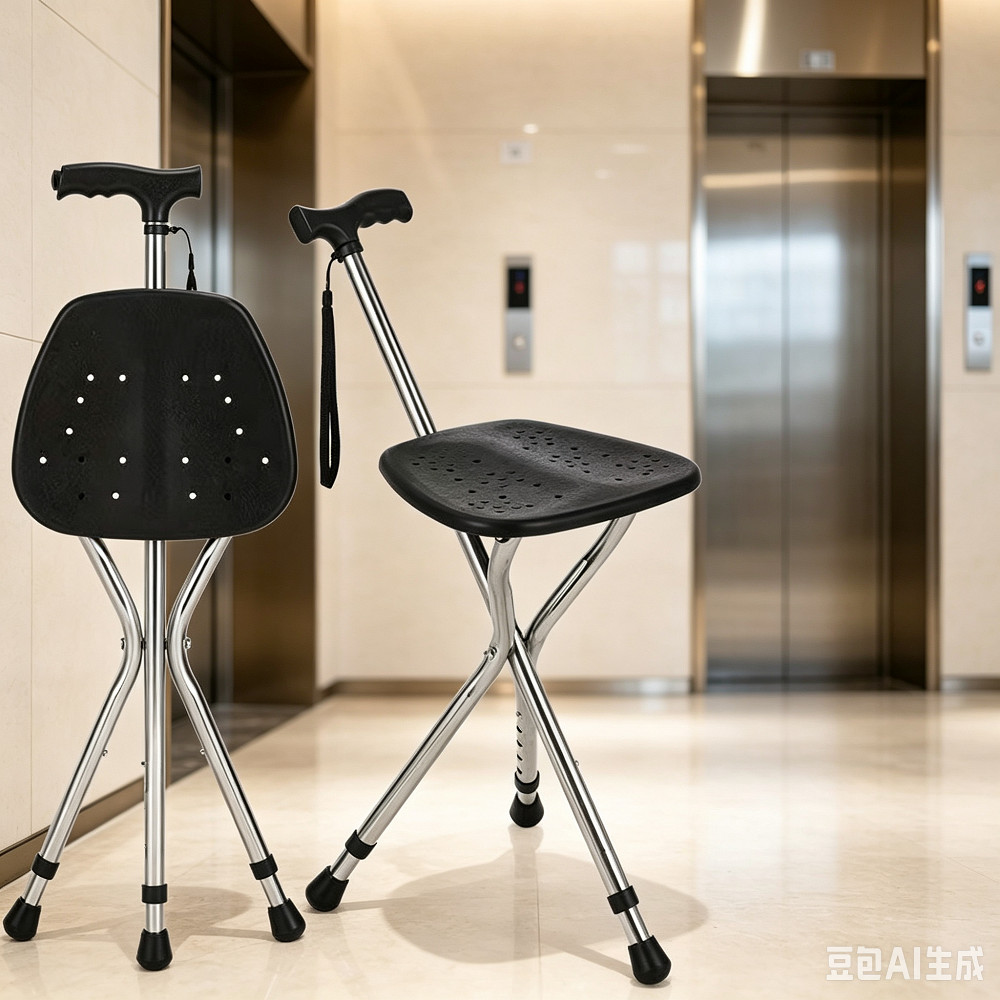 Walking Cane Stool Elderly Anti-slip Folding Walking Cane Chair、walking aid、 cane、tongkat orang tua、tongkat lipat、tongkat 4 kaki、Foldable stick for elderly、 kaki 4、拐杖椅子