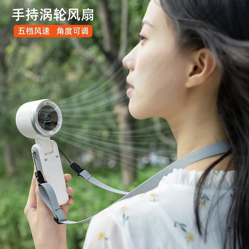 Mini Turbo Fan USB Rechargeable Handheld Foldable Neck Fan Kipas Tangan Kipas Leher 5 Speed Digital Display Low Noise
