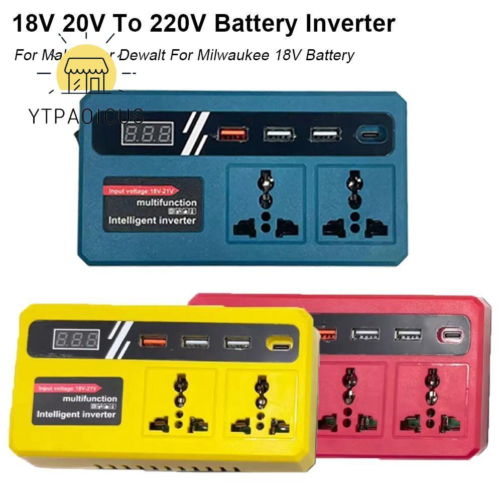 YURUYI 1Pcs Battery Inverter, Dual Plug Multifunctional Smart Transformer, 18v 20v To 220v with 4 USB LED Socket 120W Outdoor Work Inverter