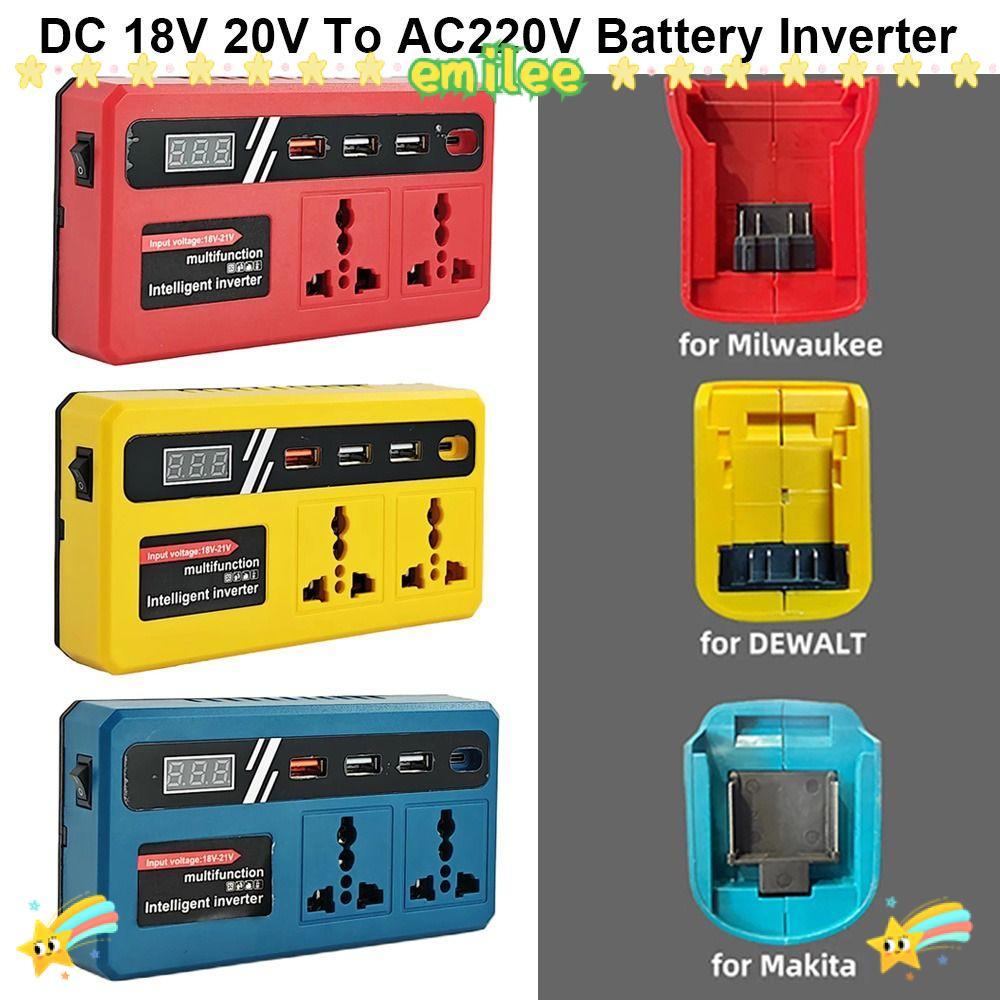 EMILEE 1Pcs Battery Inverter, Multifunctional Dual Plug Smart Transformer, 18v 20v To 220v Household 120W Outdoor Work Inverter For Makita For Dewalt For Milwaukee 18V Battery