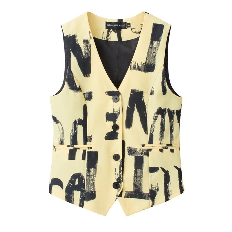 Women's Single-Breasted Pocket Suit Vest Slim-fit Outer Layered Waistcoat Large Size Short Lining Vest