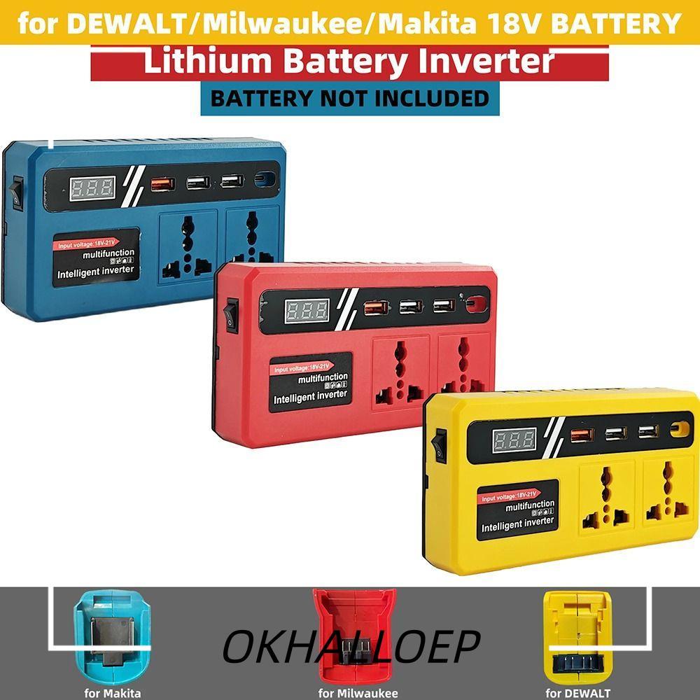 IOKHALLO 1Pcs Battery Inverter, Dual Plug Multifunctional Smart Transformer, with 4 USB LED Socket 120W 18v 20v To 220v Outdoor Work Inverter