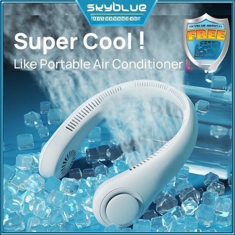 Kipas Leher Mini Skyblue Tanpa Bilah Penyejuk USB Boleh Dicas Semula Kipas Sukan Gantung Leher Mini Kipas Kecil Penyejuk Tanpa Bilah