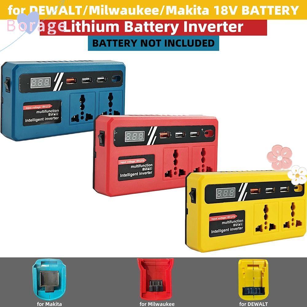 BORRAONE 1Pcs Battery Inverter, Multifunctional with 4 USB LED Socket Smart Transformer, Household 18v 20v To 220v Dual Plug Outdoor Work Inverter